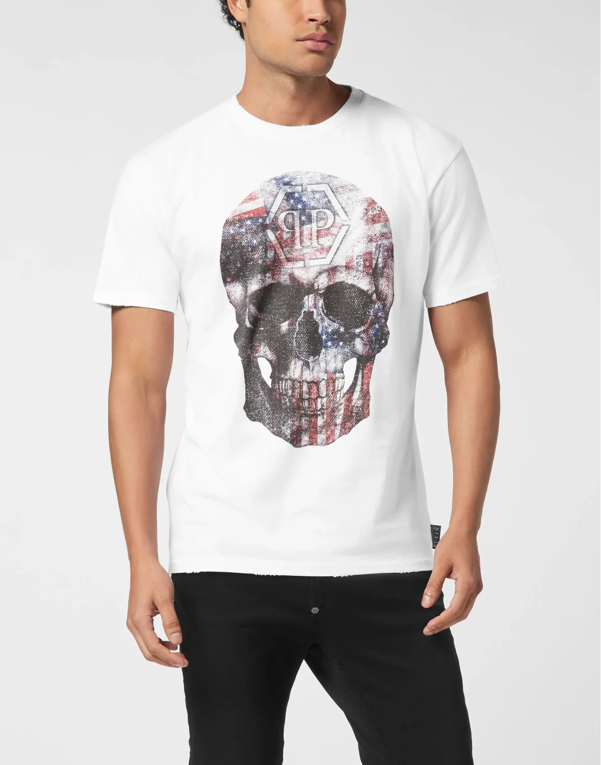 Washed Round Neck T-Shirt Skull America, цвет: Белый