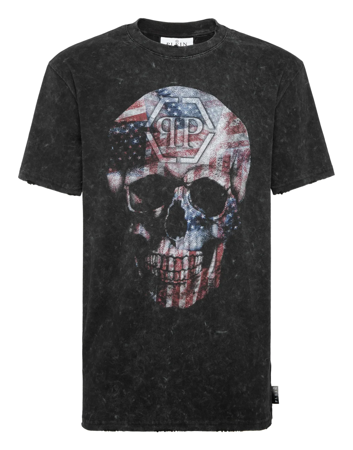 Washed Round Neck T-Shirt Skull America, цвет: Черный