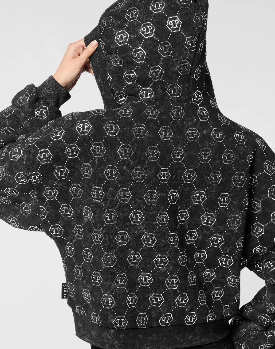 Washed Zip Hoodie Monogram Crystal, цвет: Черный