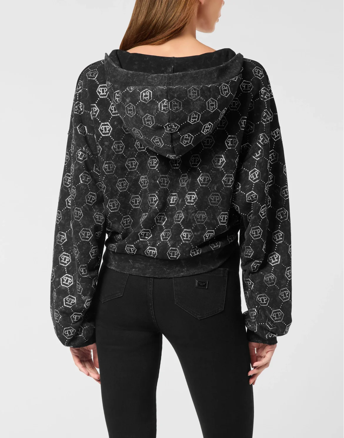 Washed Zip Hoodie Monogram Crystal, цвет: Черный