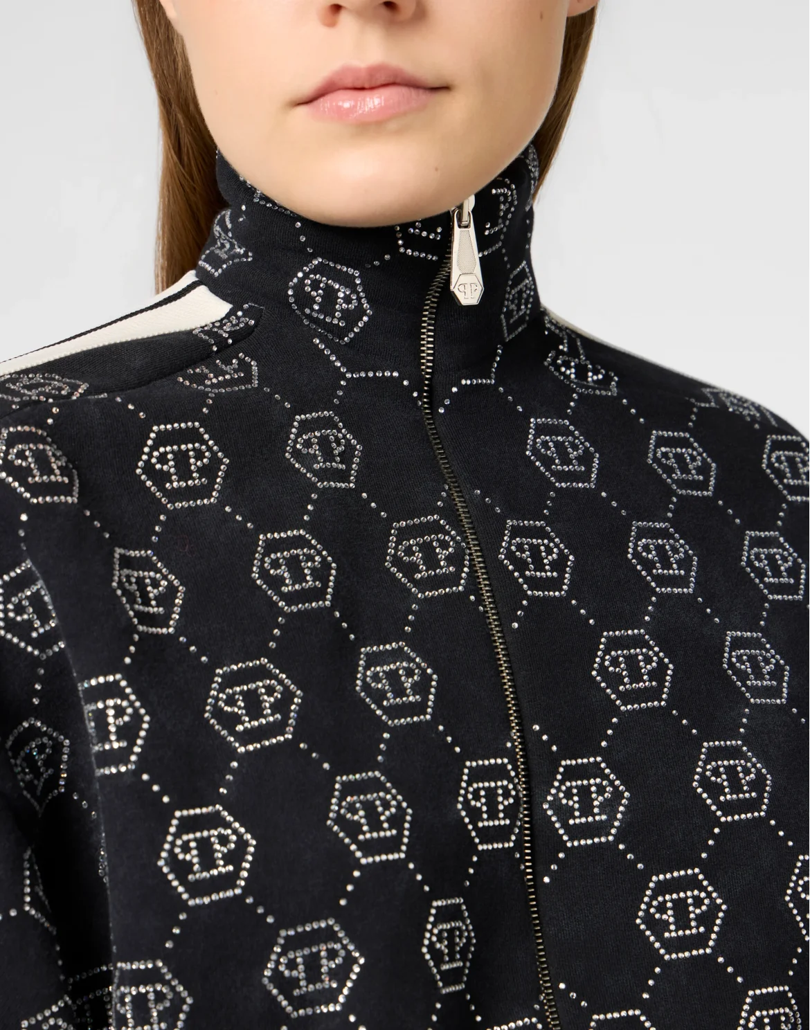 Fleece Tracksuit Jacket Monogram Crystal, цвет: Черный