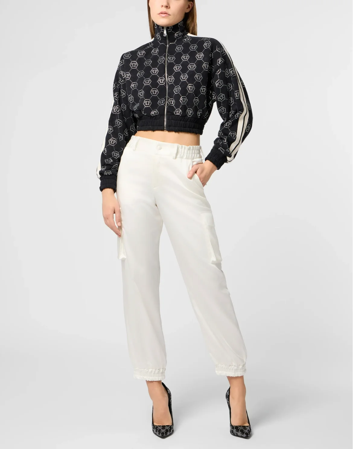 Fleece Tracksuit Jacket Monogram Crystal, цвет: Черный