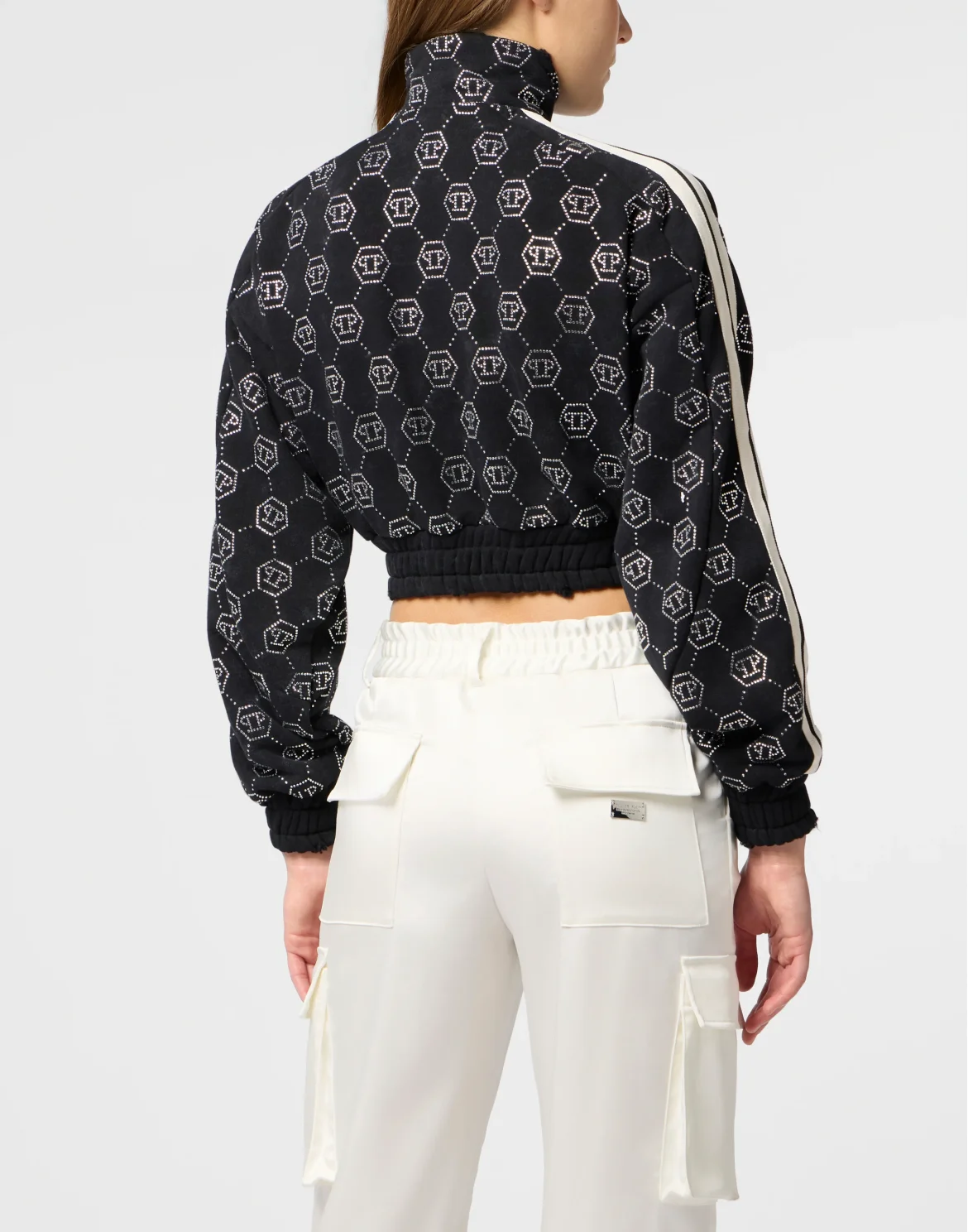 Fleece Tracksuit Jacket Monogram Crystal, цвет: Черный