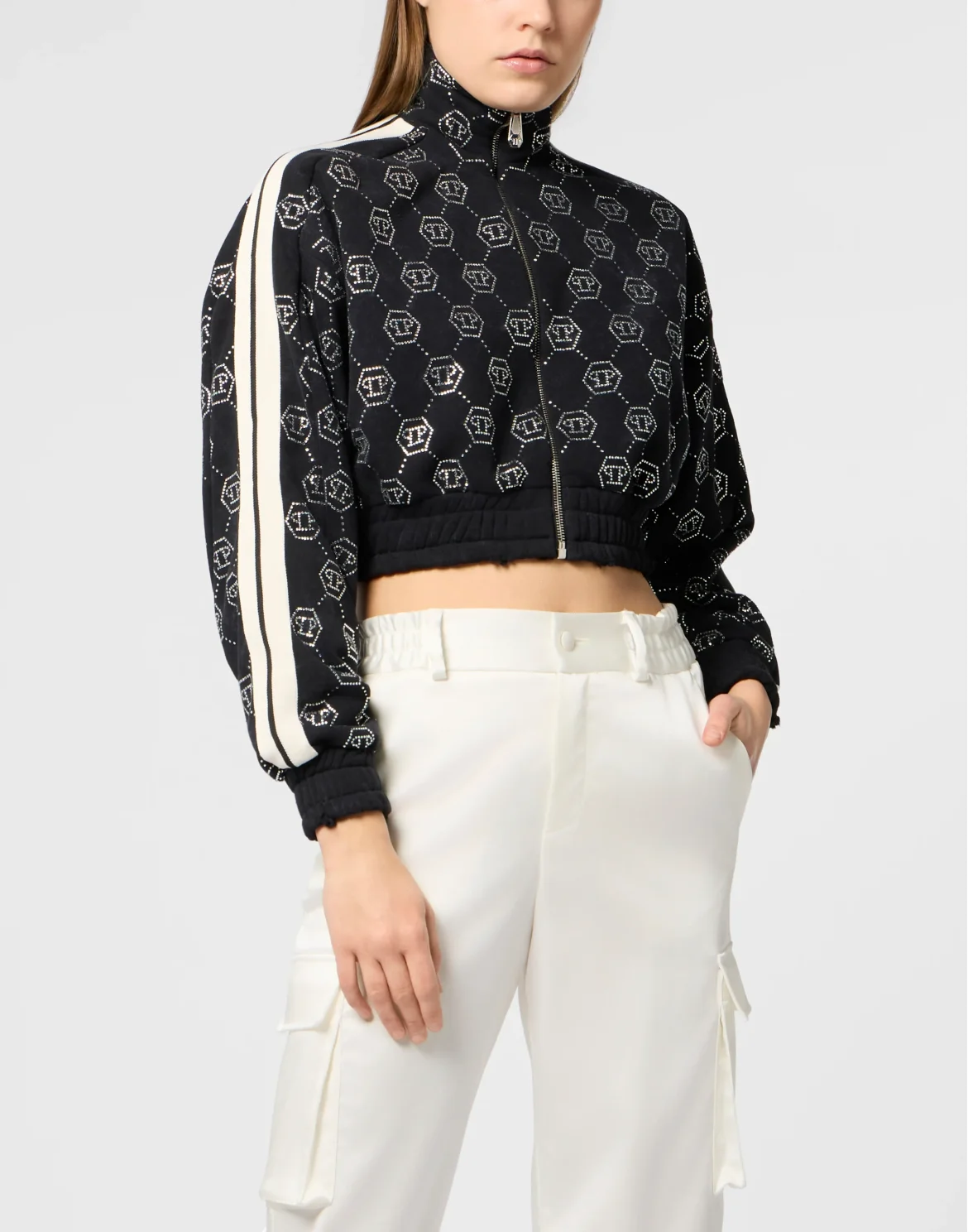 Fleece Tracksuit Jacket Monogram Crystal, цвет: Черный