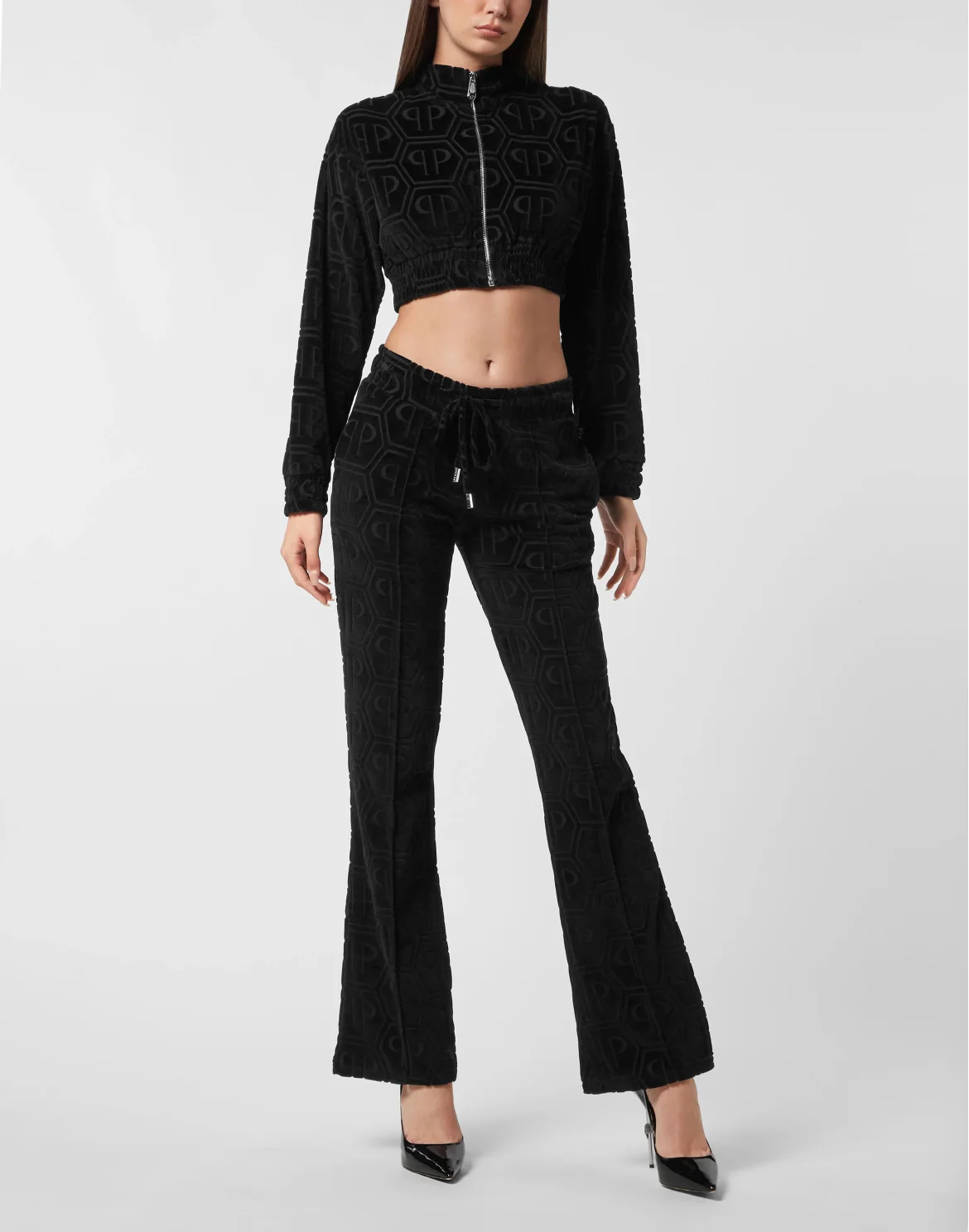 Cropped Tracksuit Jacket Jacquard Monogram, цвет: Черный