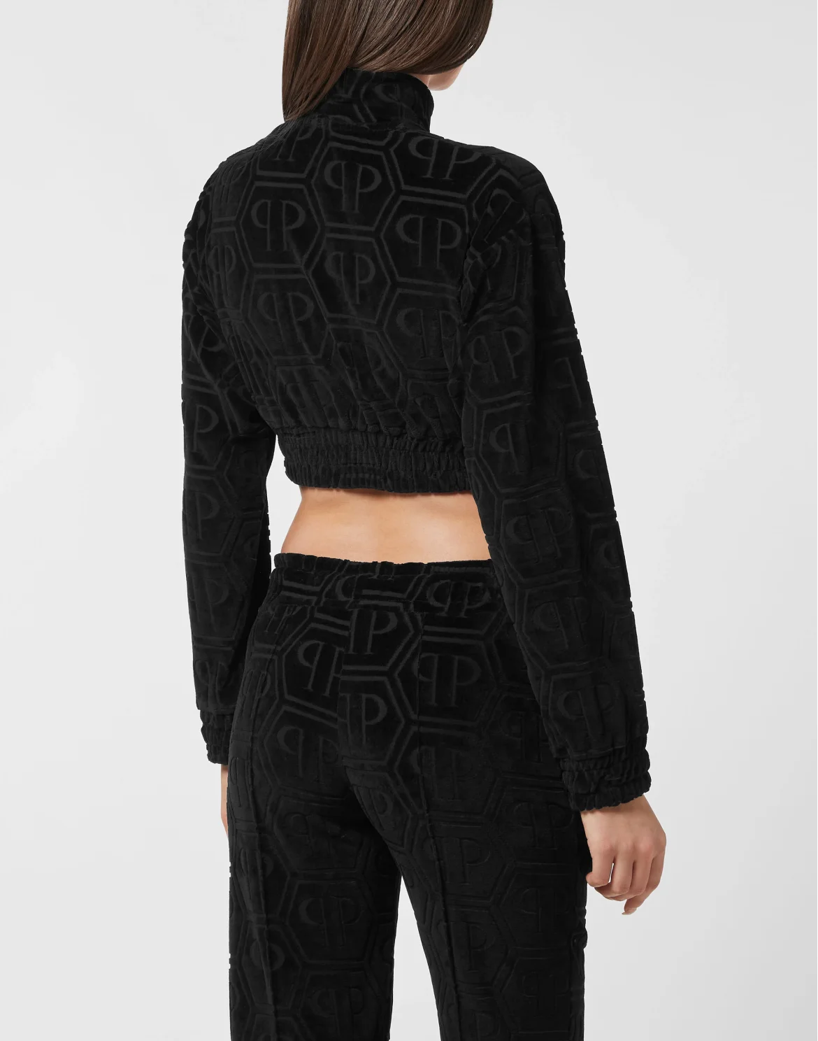Cropped Tracksuit Jacket Jacquard Monogram, цвет: Черный