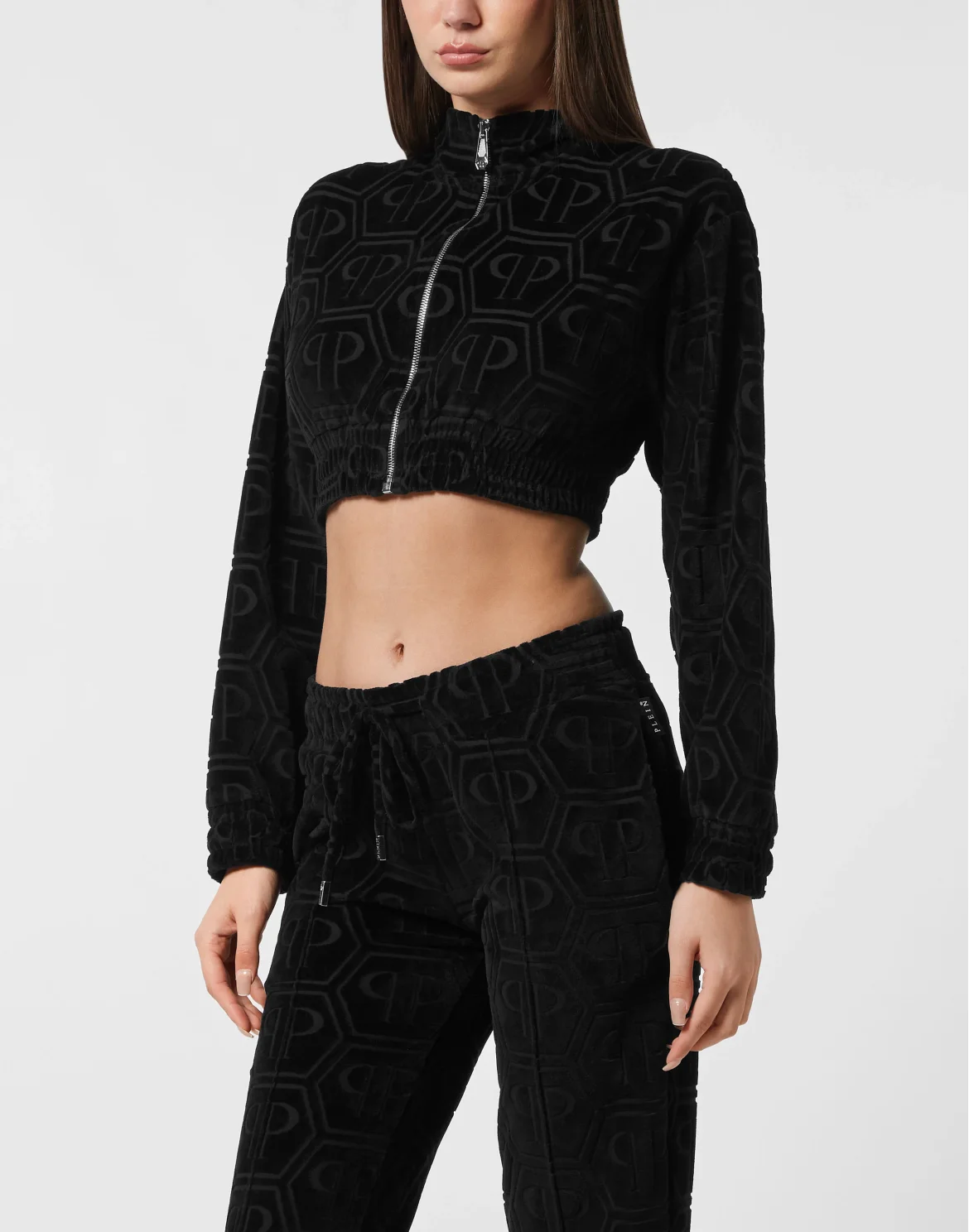 Cropped Tracksuit Jacket Jacquard Monogram, цвет: Черный