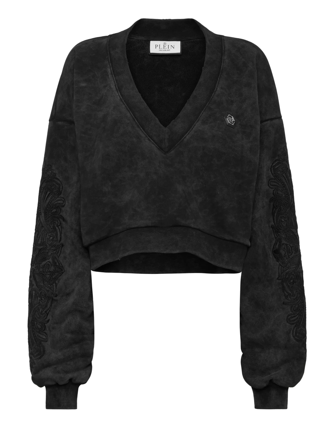 Washed V-Neck Sweatshirt Piercing, цвет: Черный