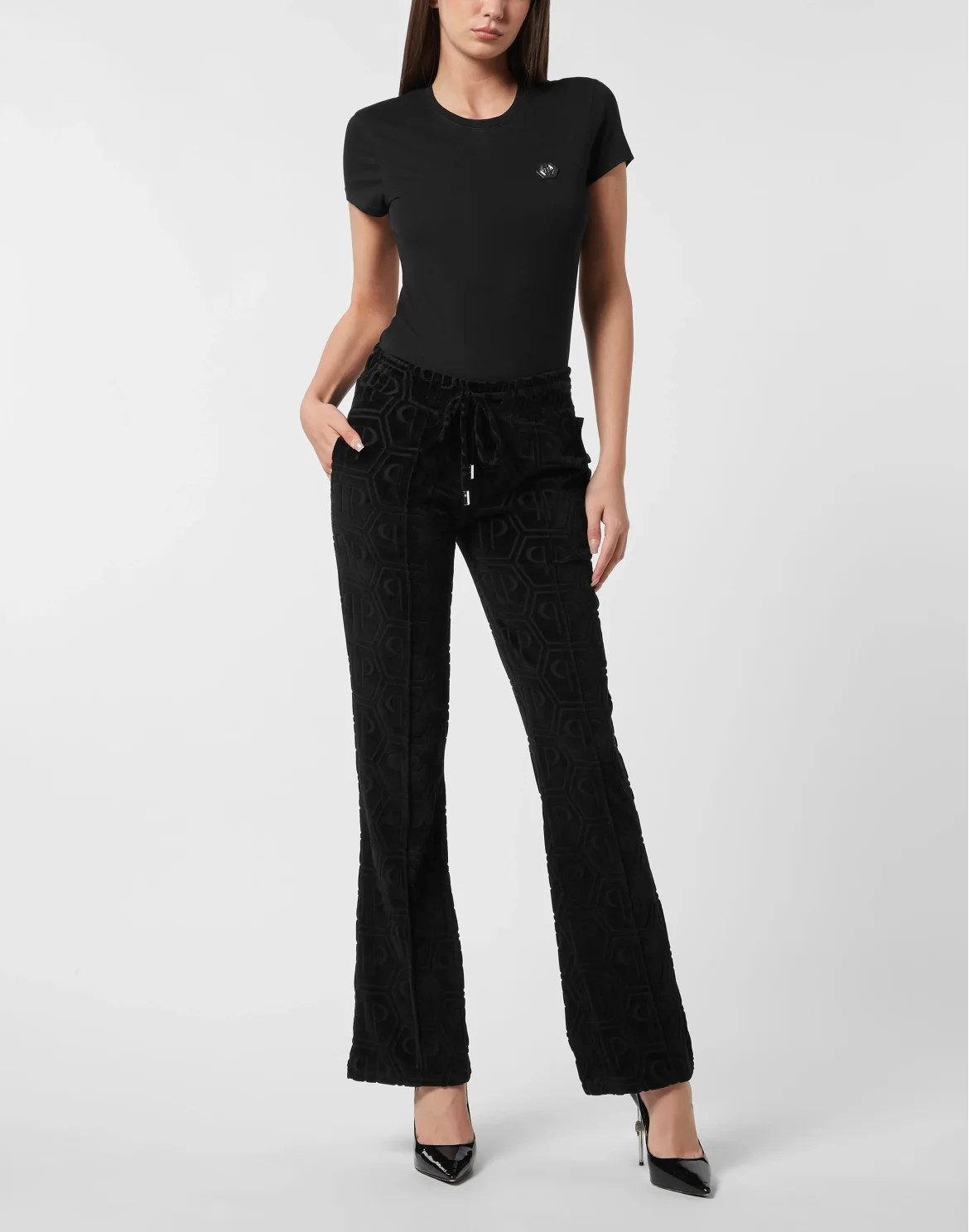 Flared Jogging Pants Jacquard Monogram, цвет: Черный