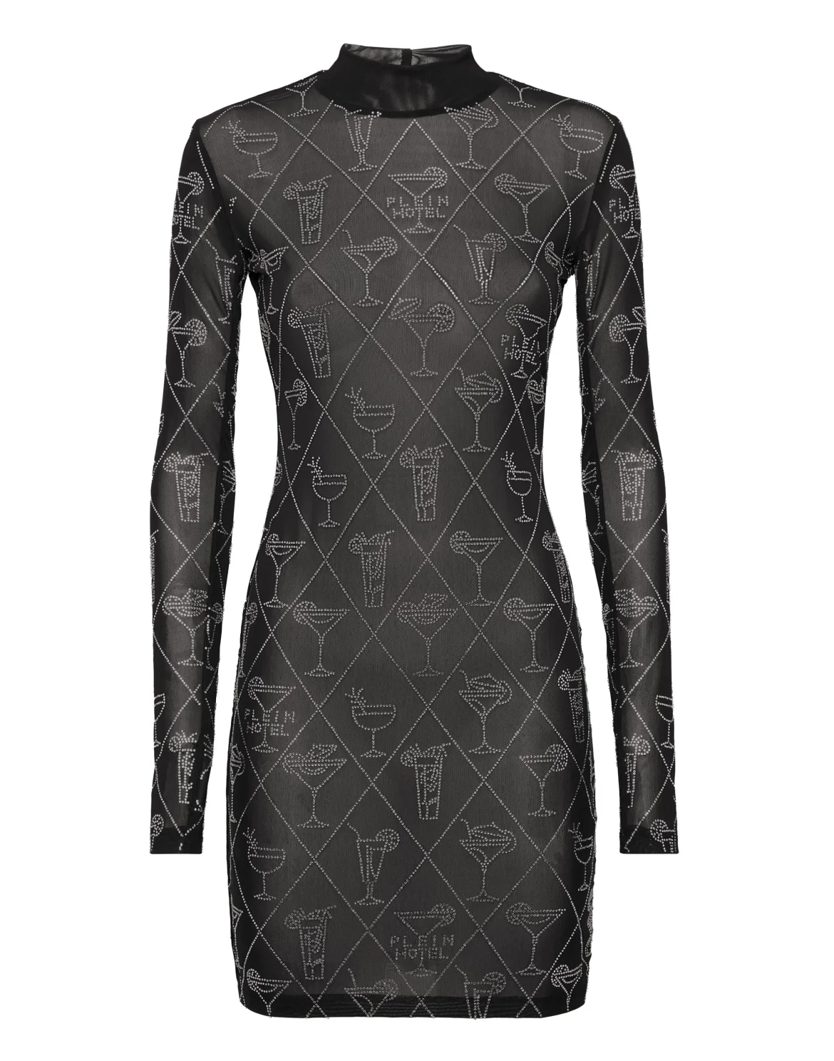 Tulle Long-Sleeved Mini Dress Cocktails Crystal, цвет: Черный