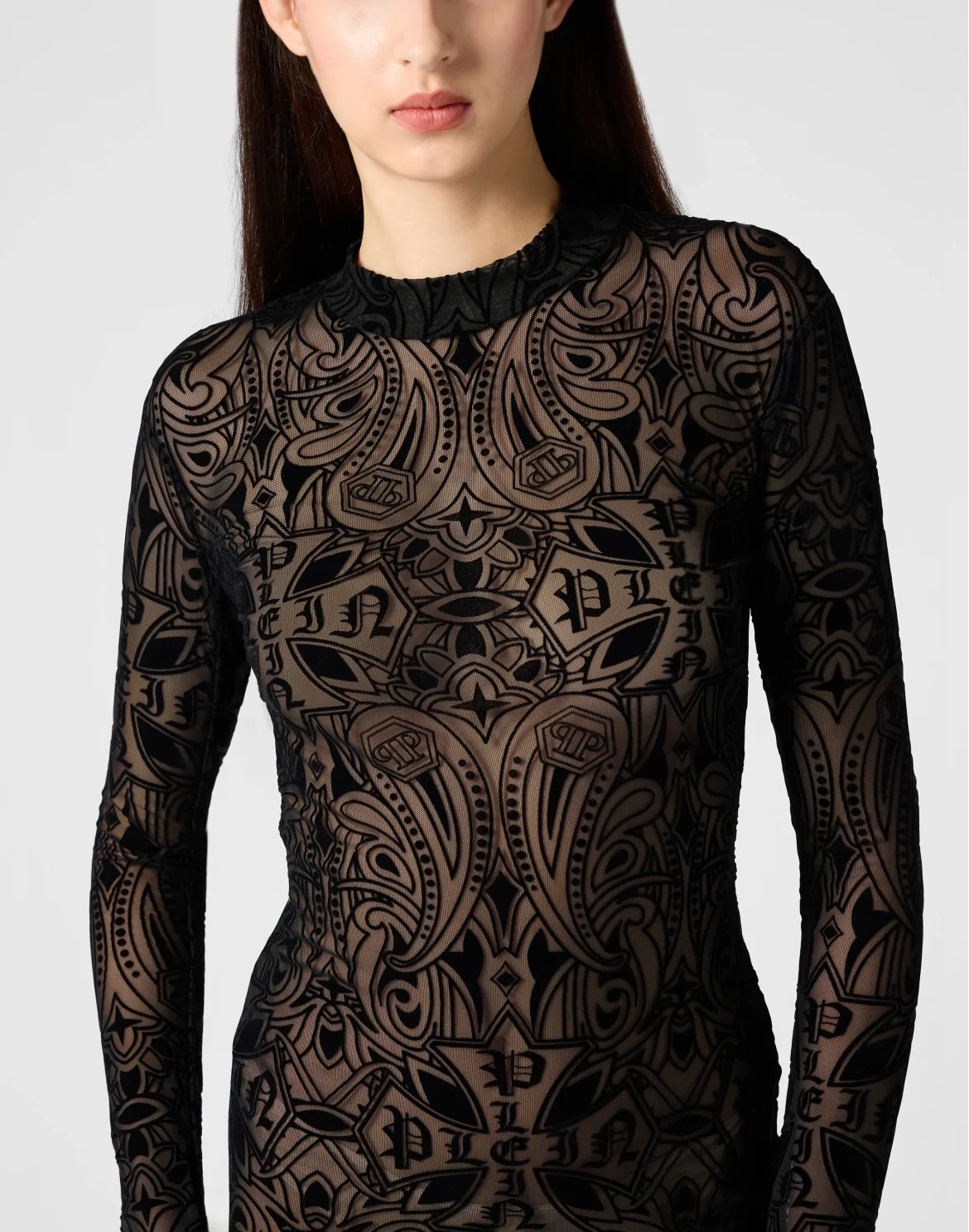 Tulle Long-Sleeved Dress Gothic Plein, цвет: Черный