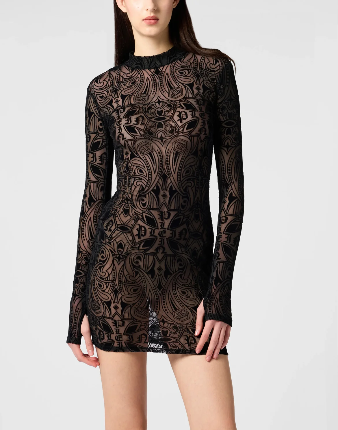Tulle Long-Sleeved Dress Gothic Plein, цвет: Черный