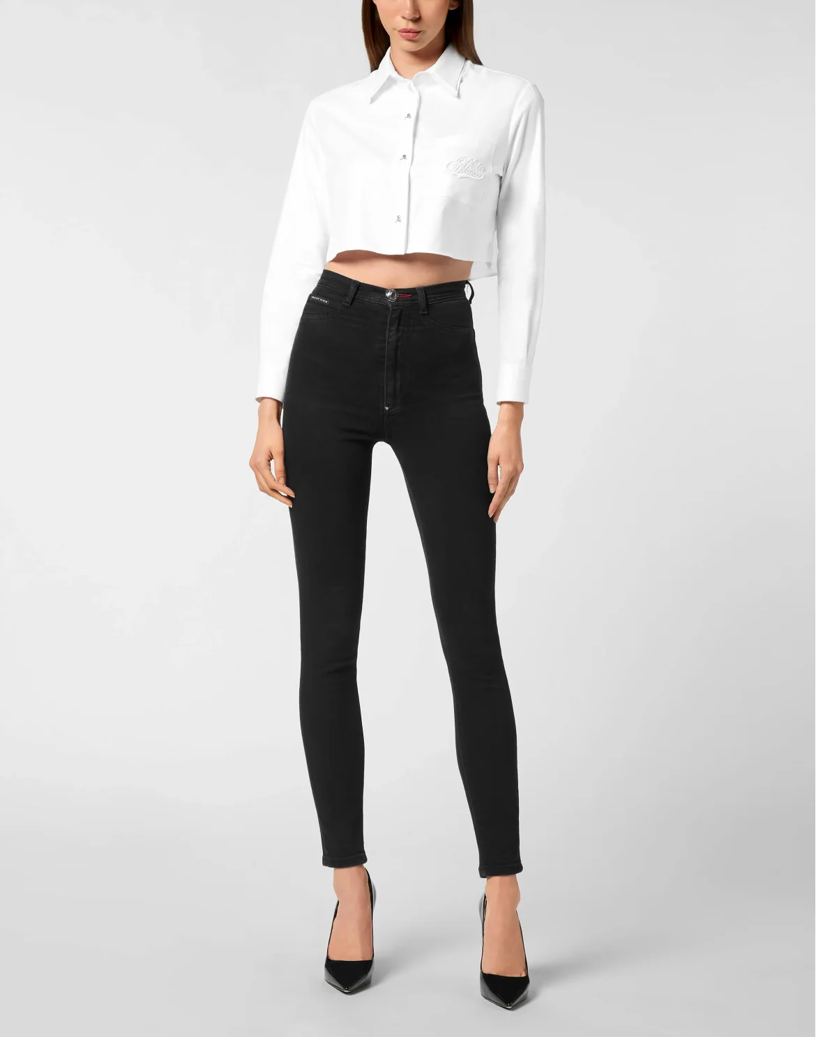 Cropped Double Collar Shirt Plein Deluxe, цвет: Белый