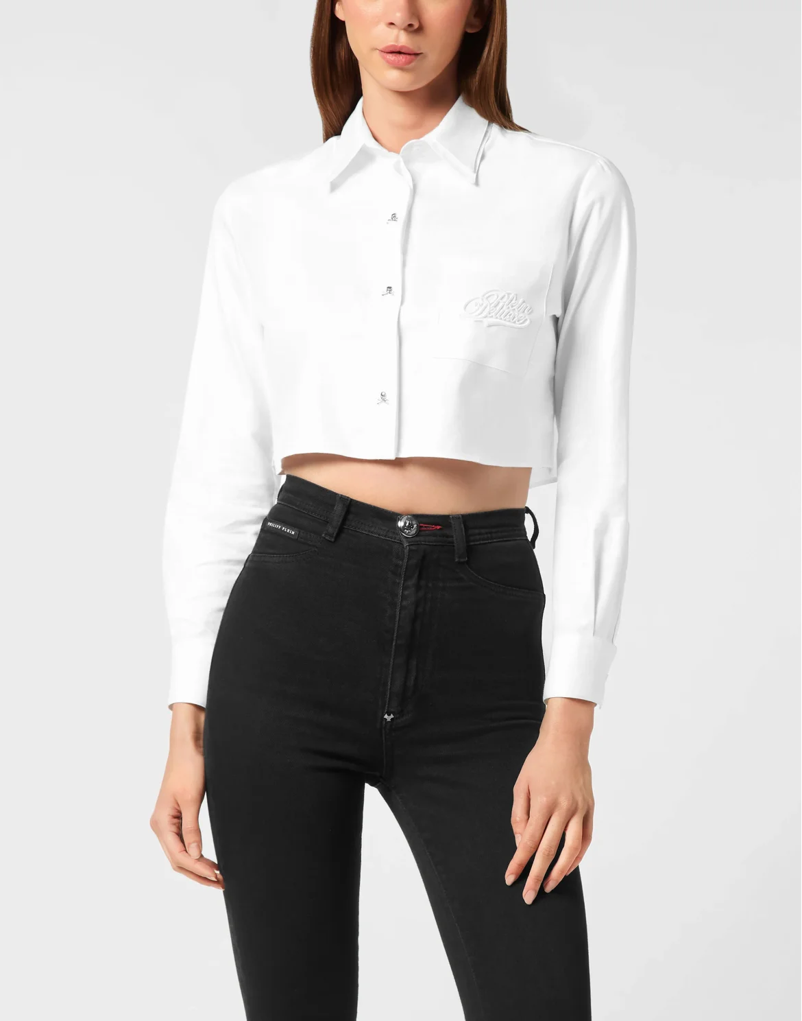 Cropped Double Collar Shirt Plein Deluxe, цвет: Белый