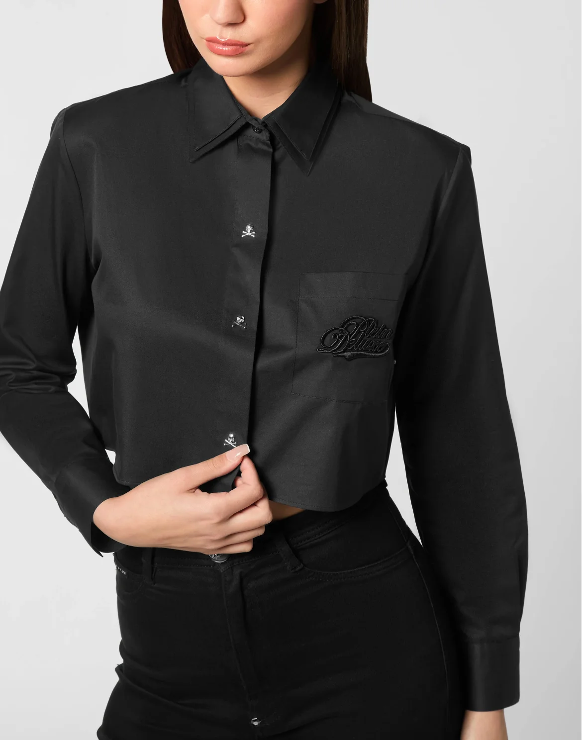 Cropped Double Collar Shirt Plein Deluxe, цвет: Черный