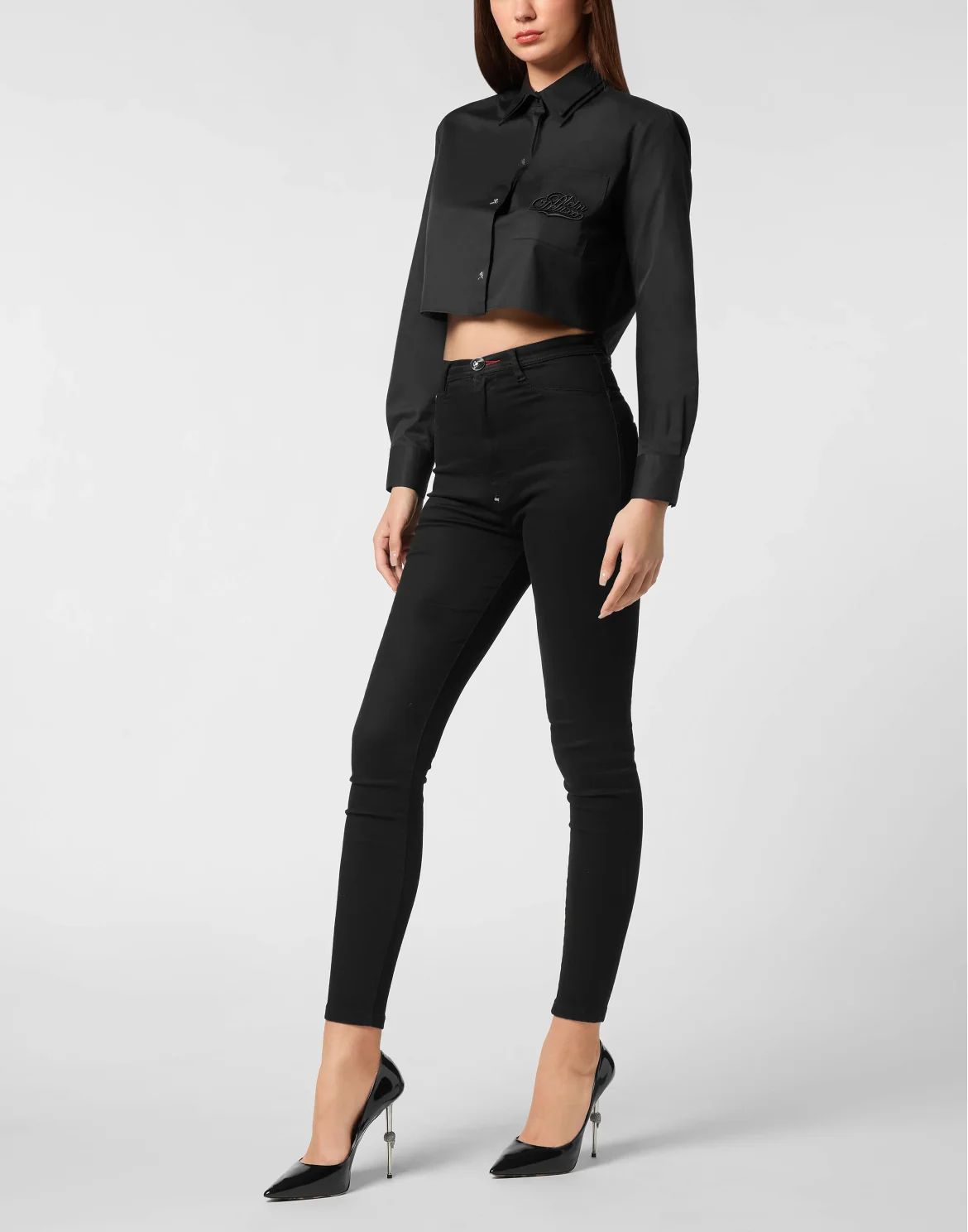 Cropped Double Collar Shirt Plein Deluxe, цвет: Черный