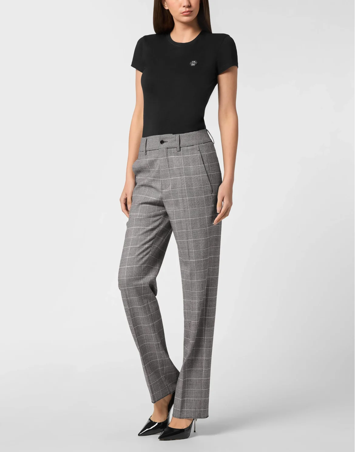 Long Straight Trousers Prince of Wales, цвет: Серый