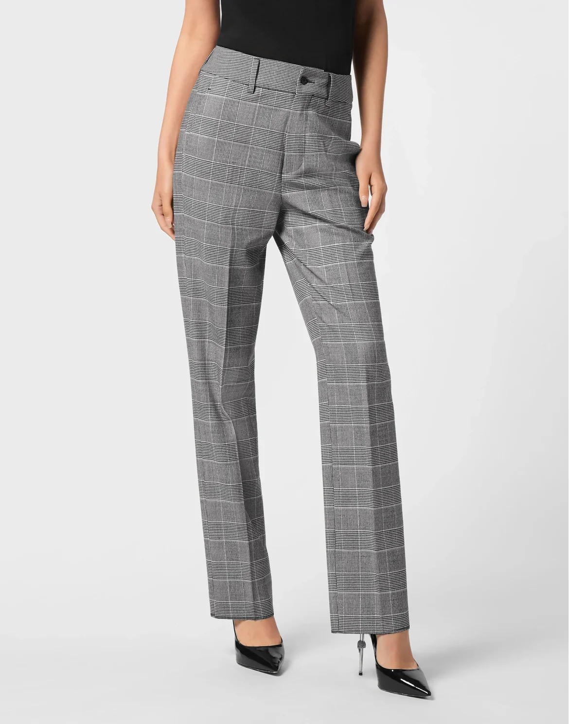 Long Straight Trousers Prince of Wales, цвет: Серый