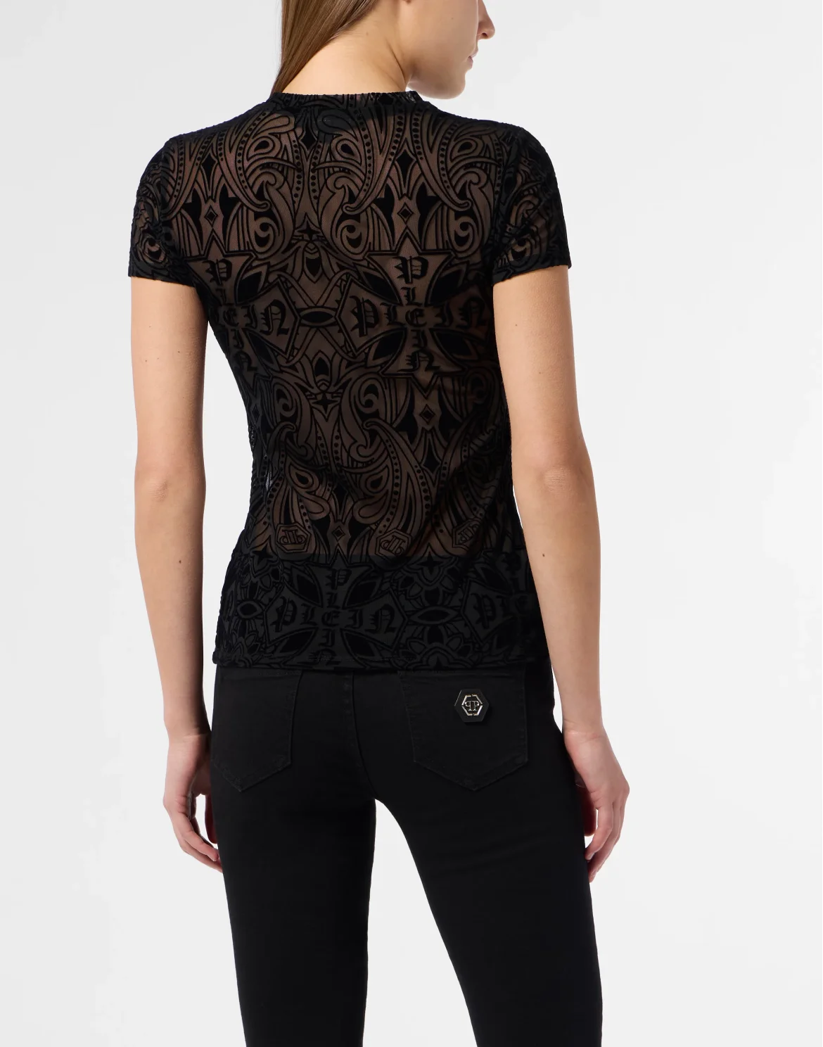 Tulle Sexy Pure Fit T-Shirt Gothic Plein, цвет: Черный