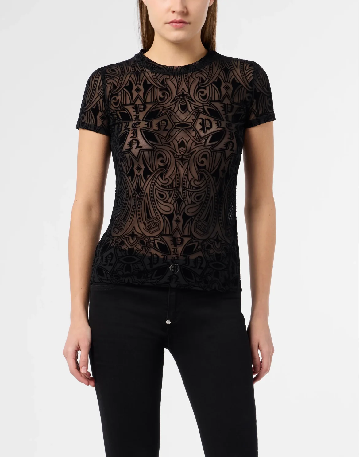 Tulle Sexy Pure Fit T-Shirt Gothic Plein, цвет: Черный