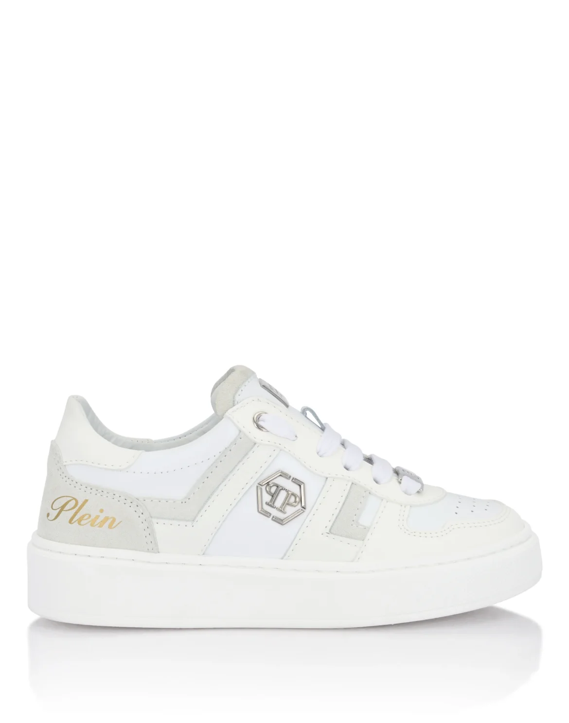 Mix Materials Low-Top Sneakers, цвет: Белый