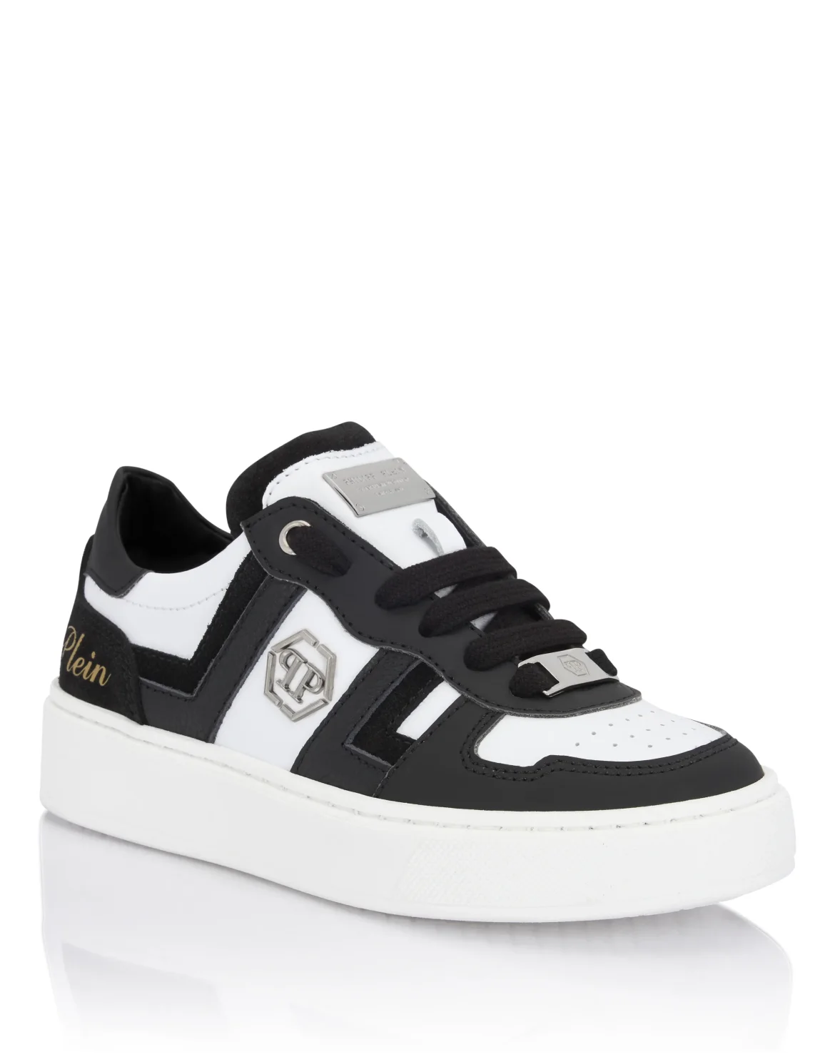 Mix Materials Low-Top Sneakers, цвет: Черный