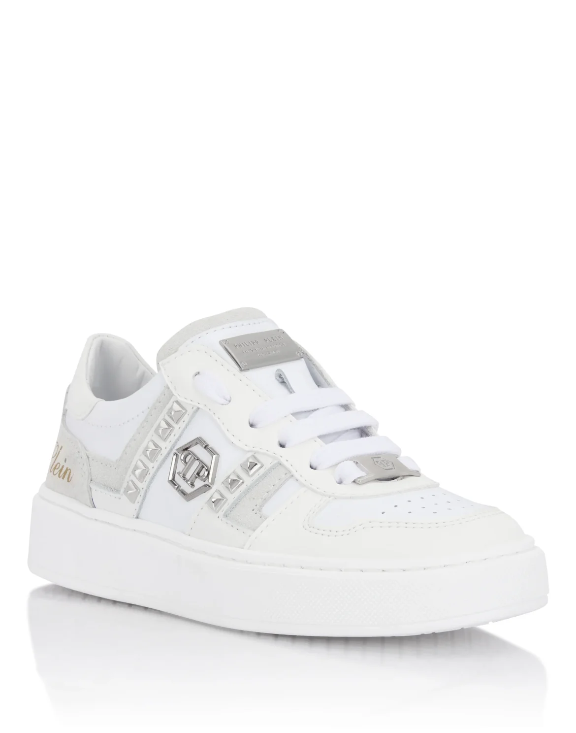 Mix Materials Low-Top Sneakers with Studs, цвет: Белый