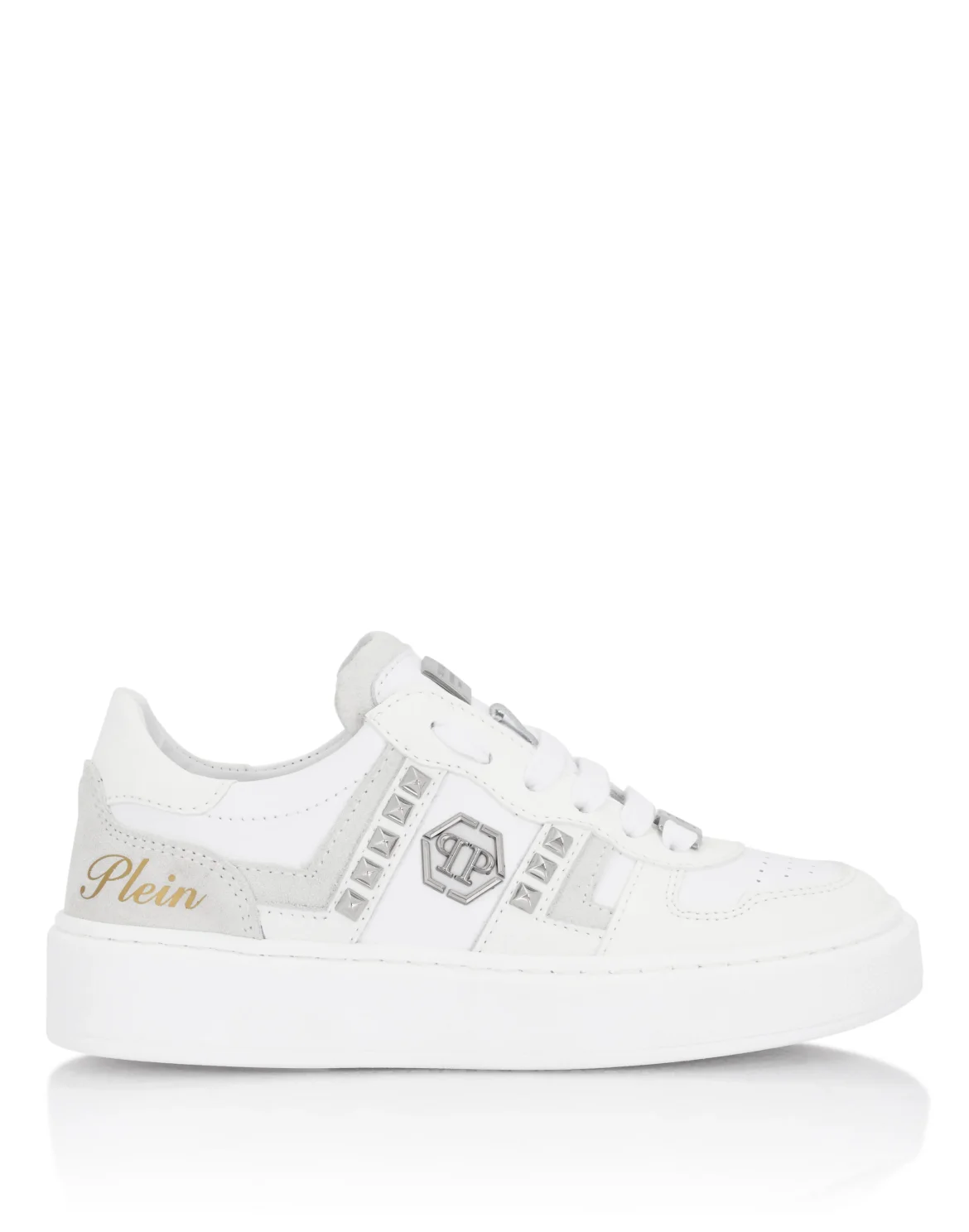 Mix Materials Low-Top Sneakers with Studs, цвет: Белый