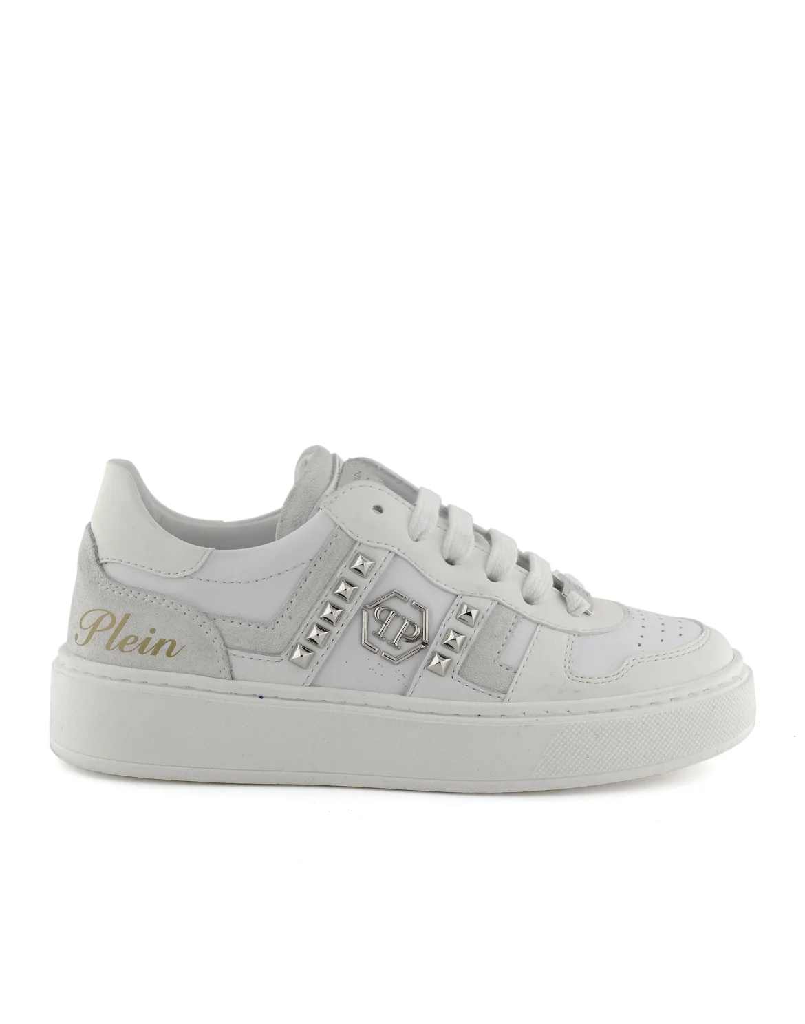 Mix Materials Low-Top Sneakers with Studs, цвет: Белый