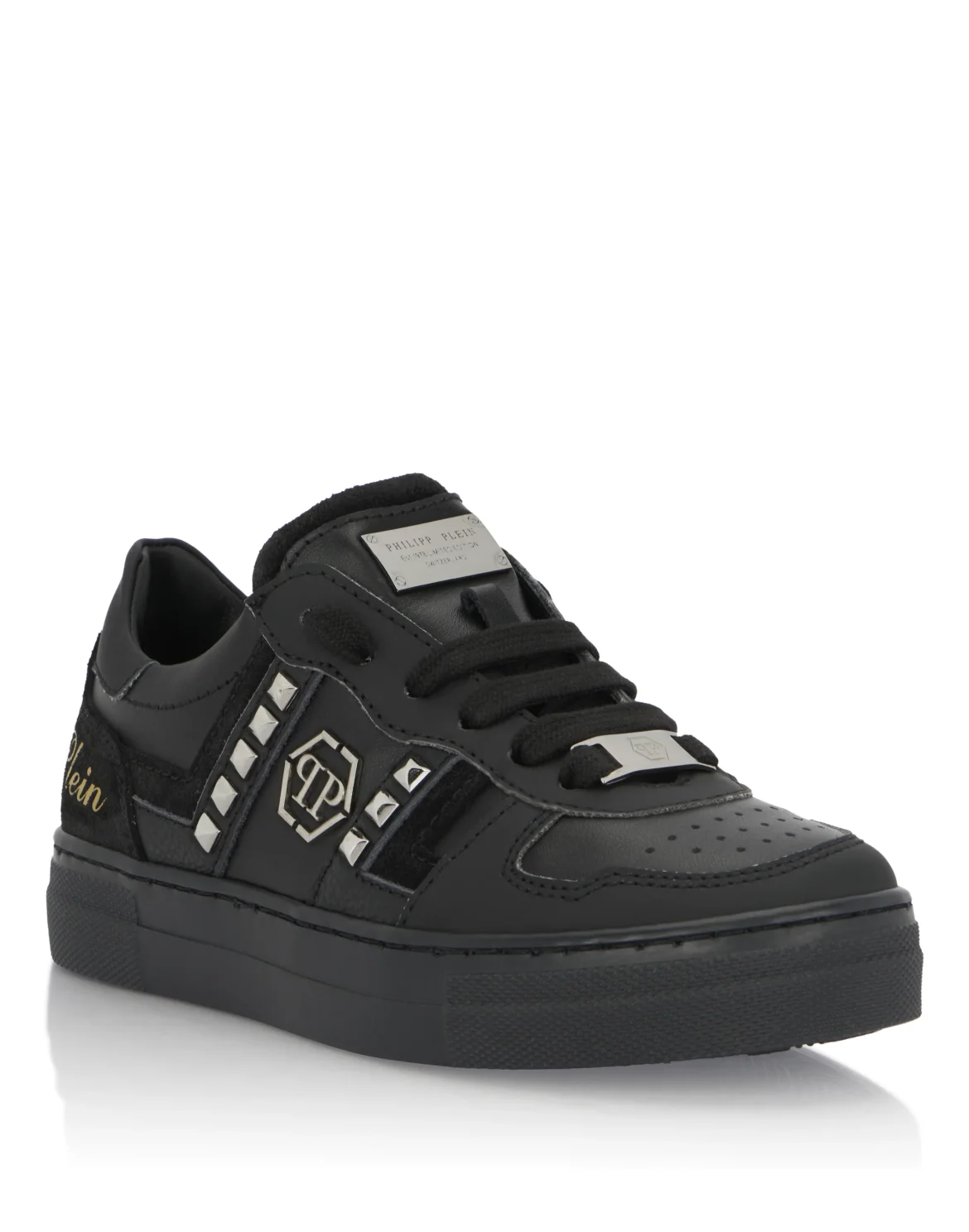 Mix Materials Low-Top Sneakers with Studs, цвет: Черный