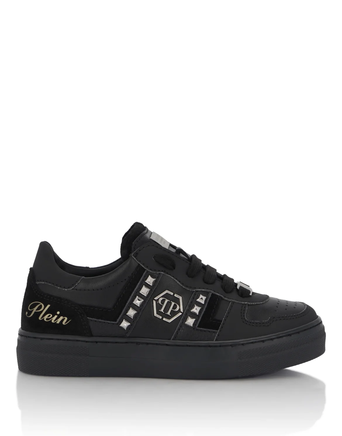 Mix Materials Low-Top Sneakers with Studs, цвет: Черный