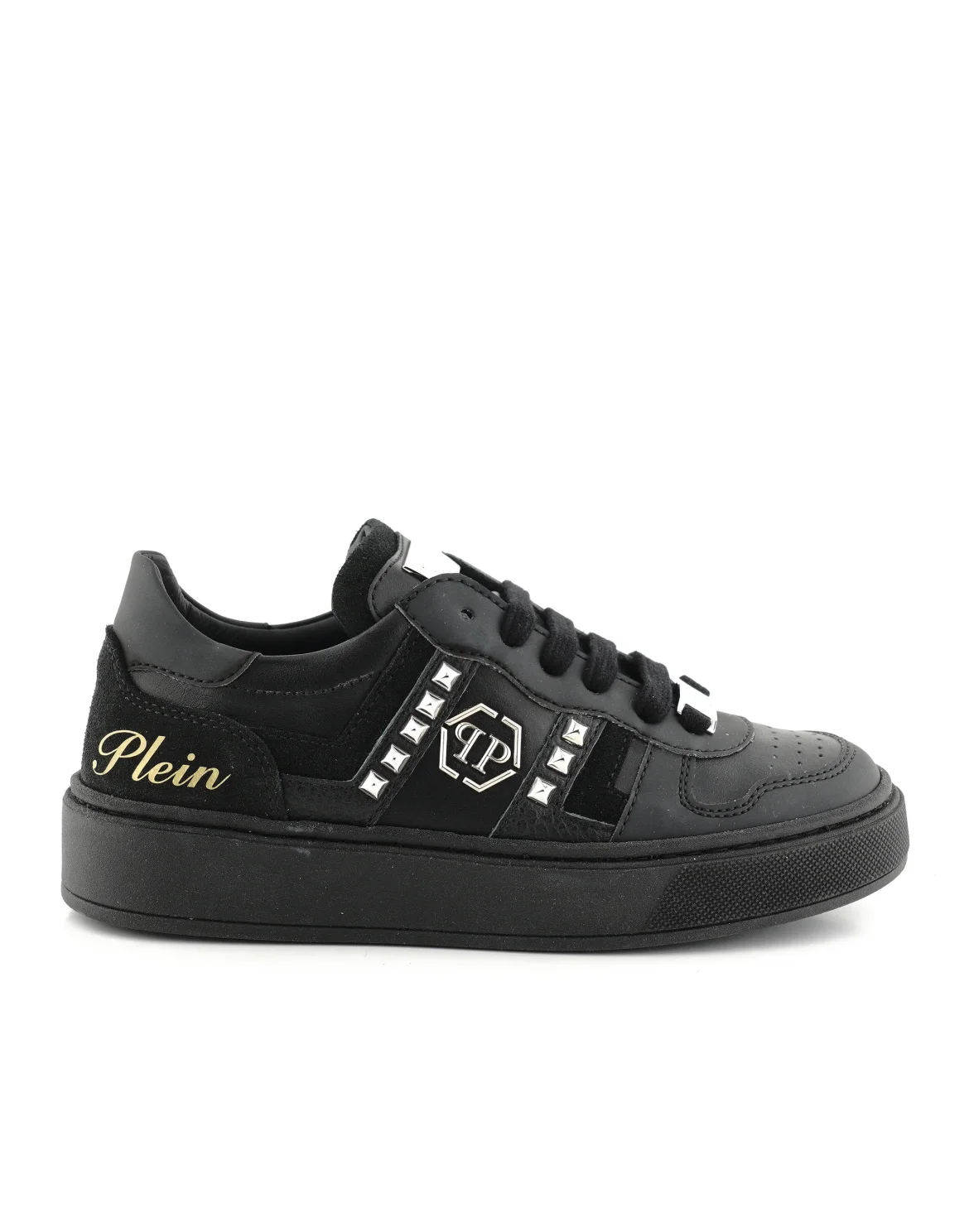 Mix Materials Low-Top Sneakers with Studs, цвет: Черный