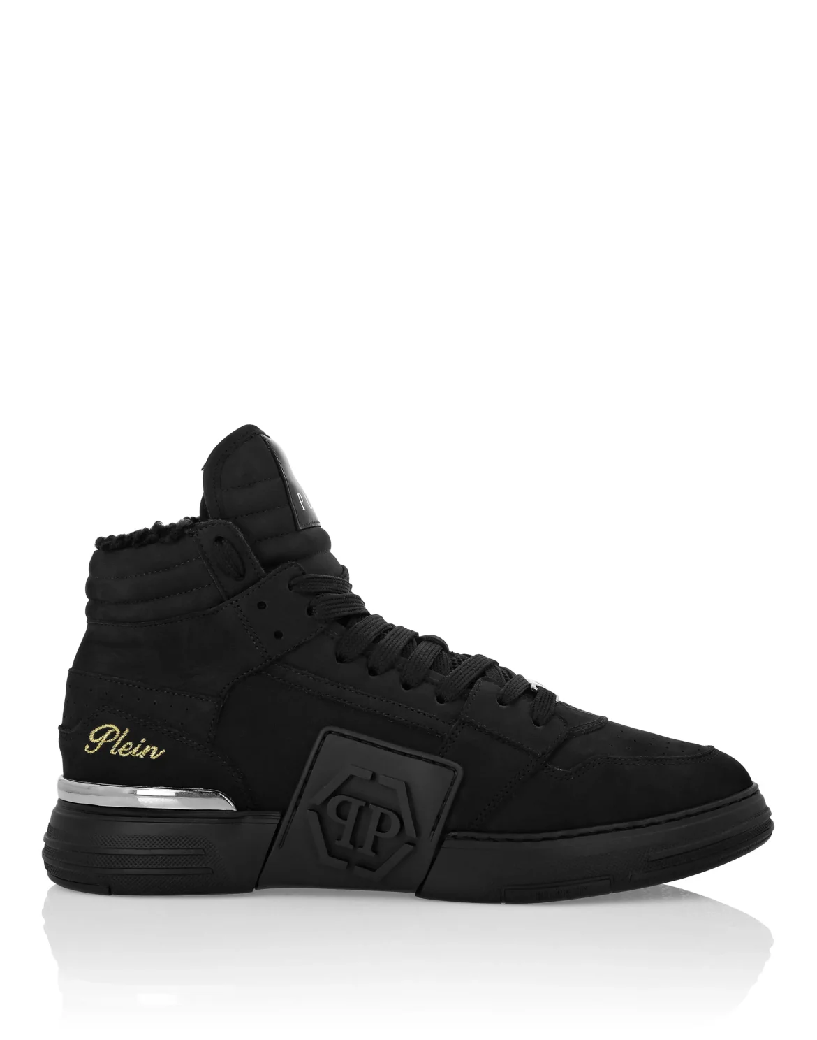 Suede & Shearling Mid Top Sneakers Phantom Kick$, цвет: Черный