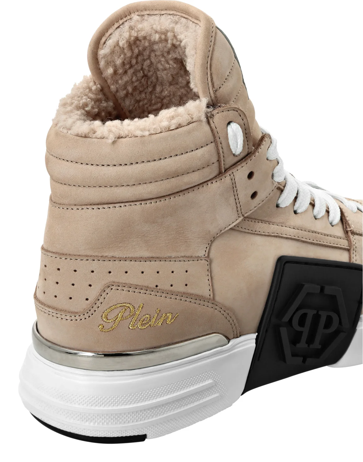 Suede & Shearling Mid Top Sneakers Phantom Kick$, цвет: Бежевый