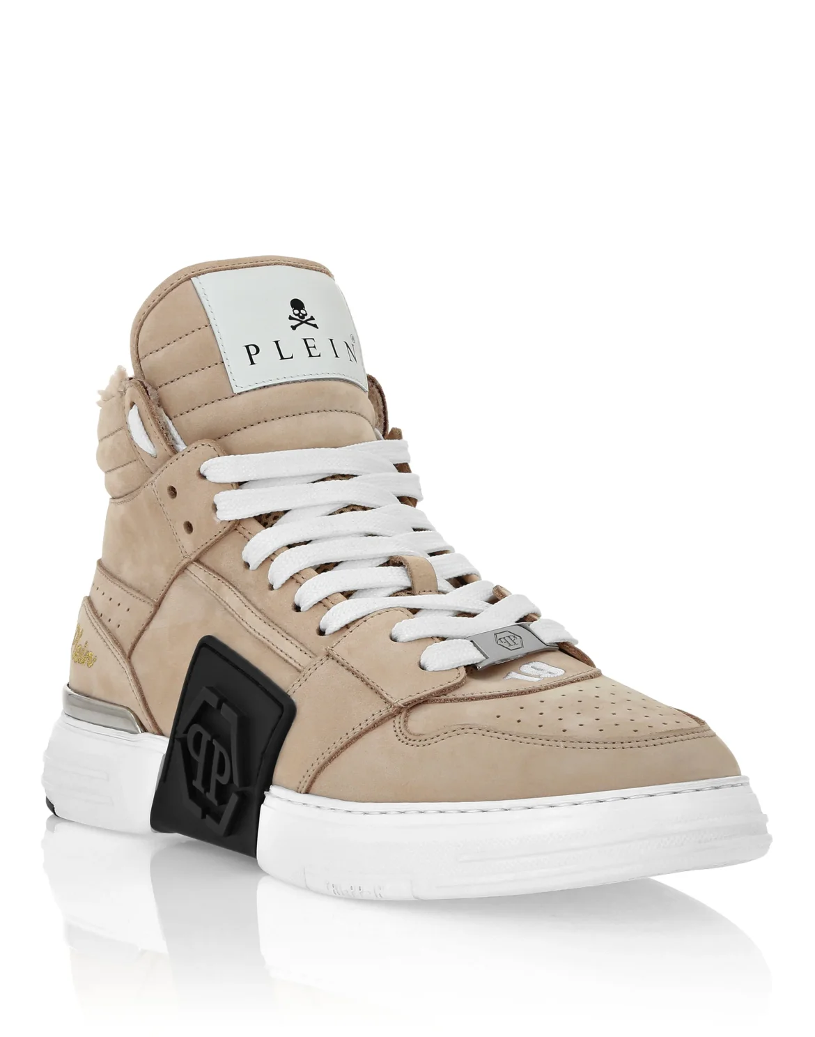 Suede & Shearling Mid Top Sneakers Phantom Kick$, цвет: Бежевый