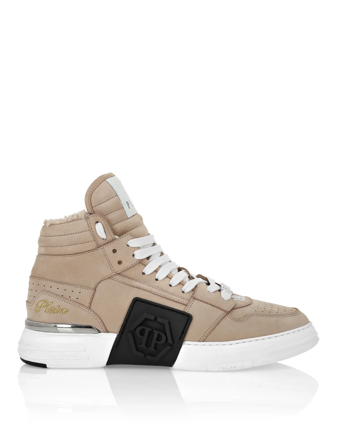 Suede & Shearling Mid Top Sneakers Phantom Kick$, цвет: Бежевый