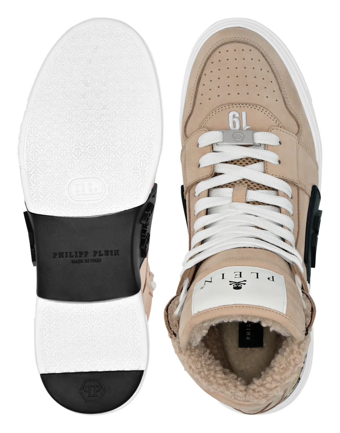 Suede & Shearling Mid Top Sneakers Phantom Kick$, цвет: Бежевый