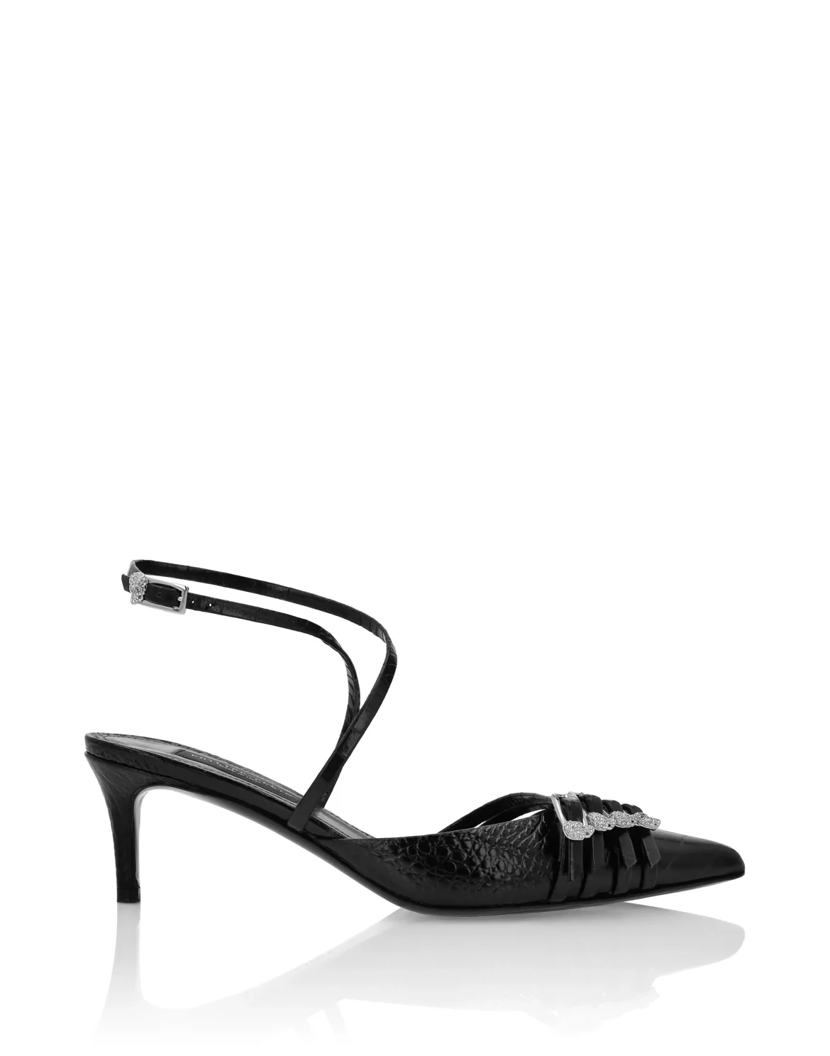 Multi-Strap Low-Heel Slingback Cocco Print, цвет: Черный