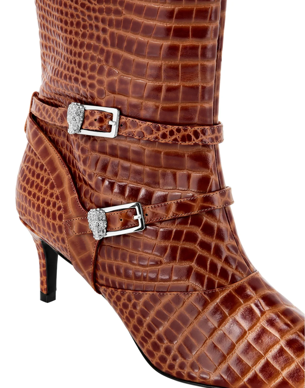 Low-Heel Strapped High Boots Cocco Print, цвет: Коричневый