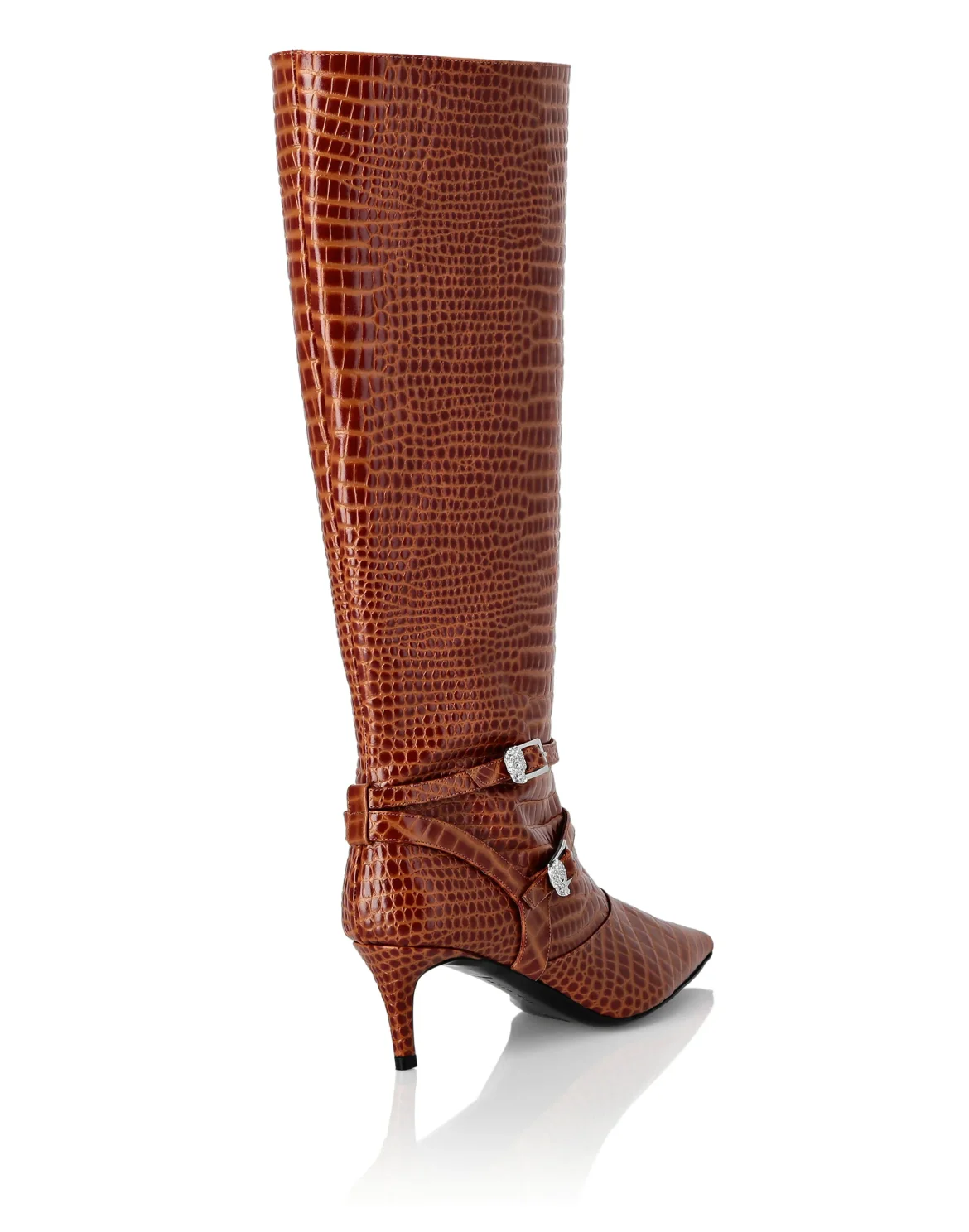 Low-Heel Strapped High Boots Cocco Print, цвет: Коричневый