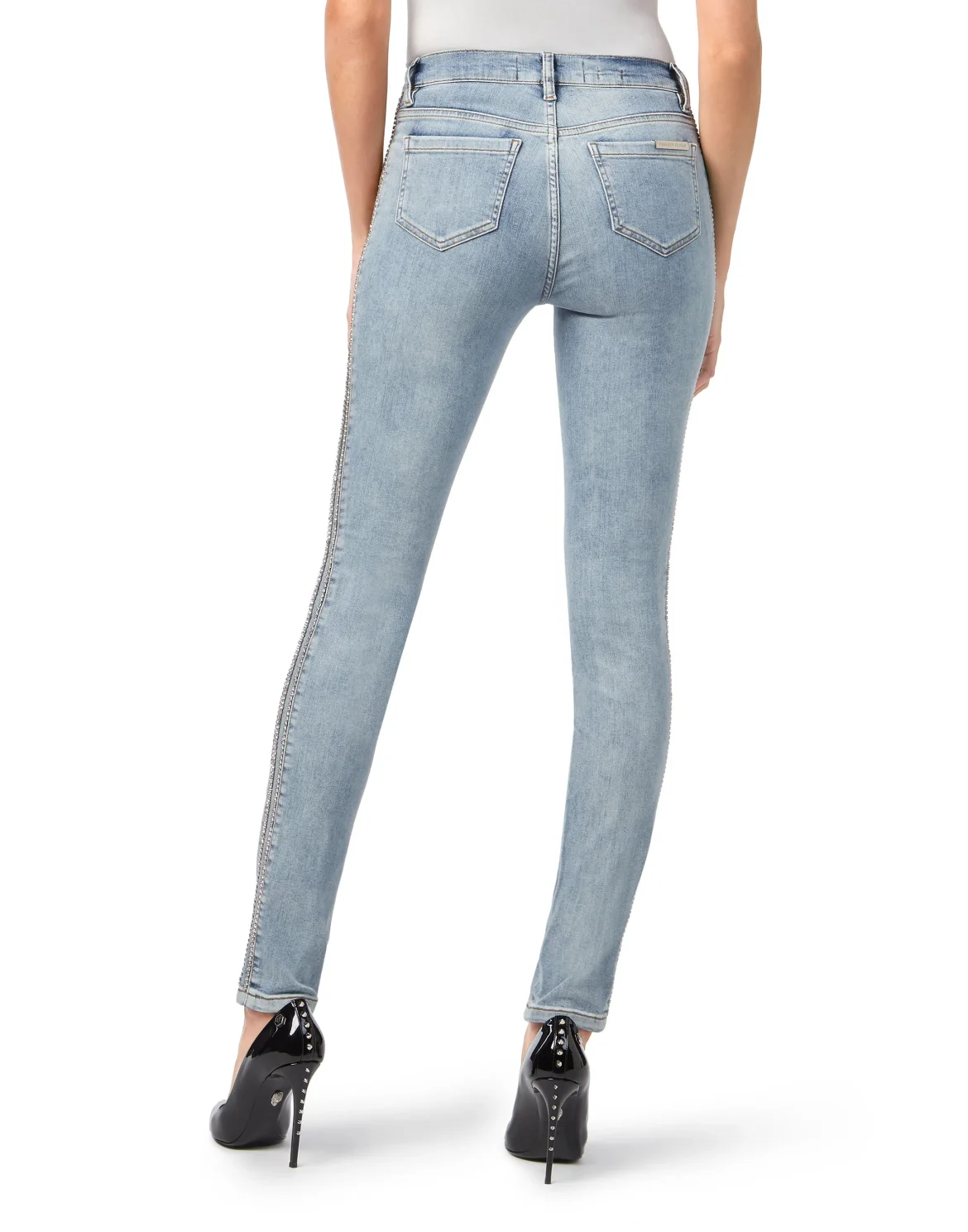 High Waist Jegging "Crystals Stripes", цвет: Голубой