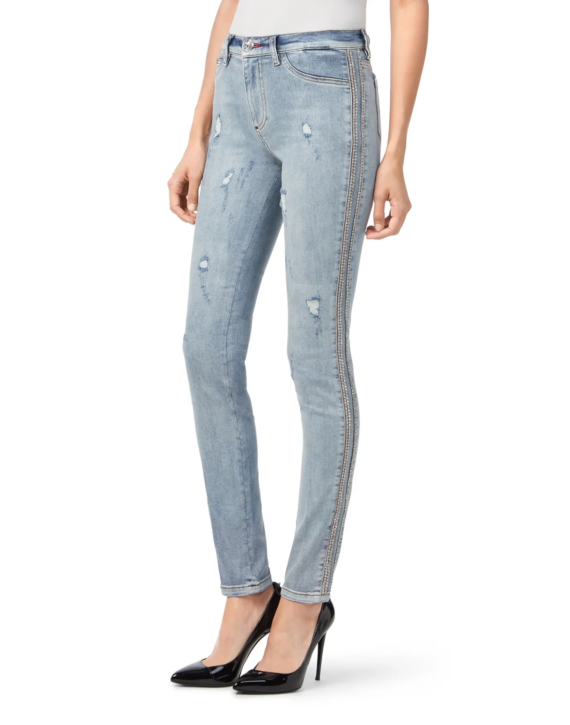 High Waist Jegging "Crystals Stripes", цвет: Голубой