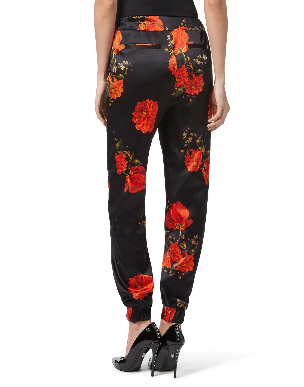 Jogging Trousers "Red Flowers Print", цвет: Черный