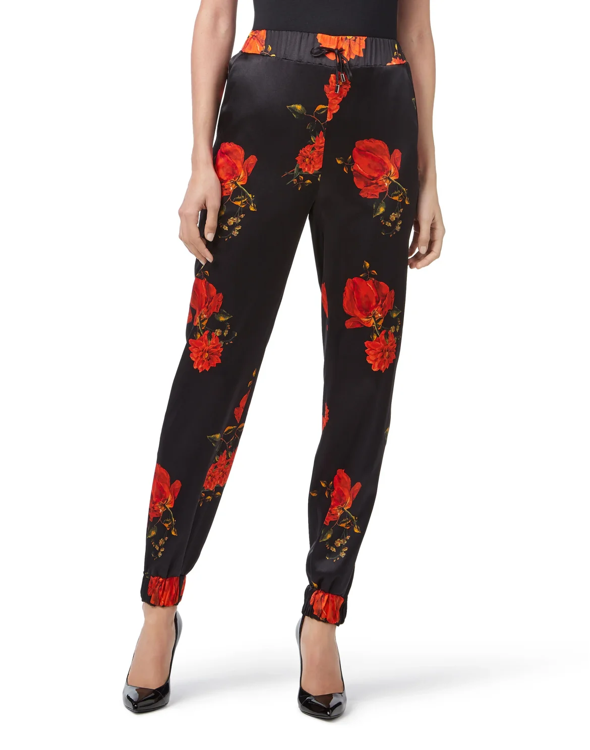 Jogging Trousers "Red Flowers Print", цвет: Черный
