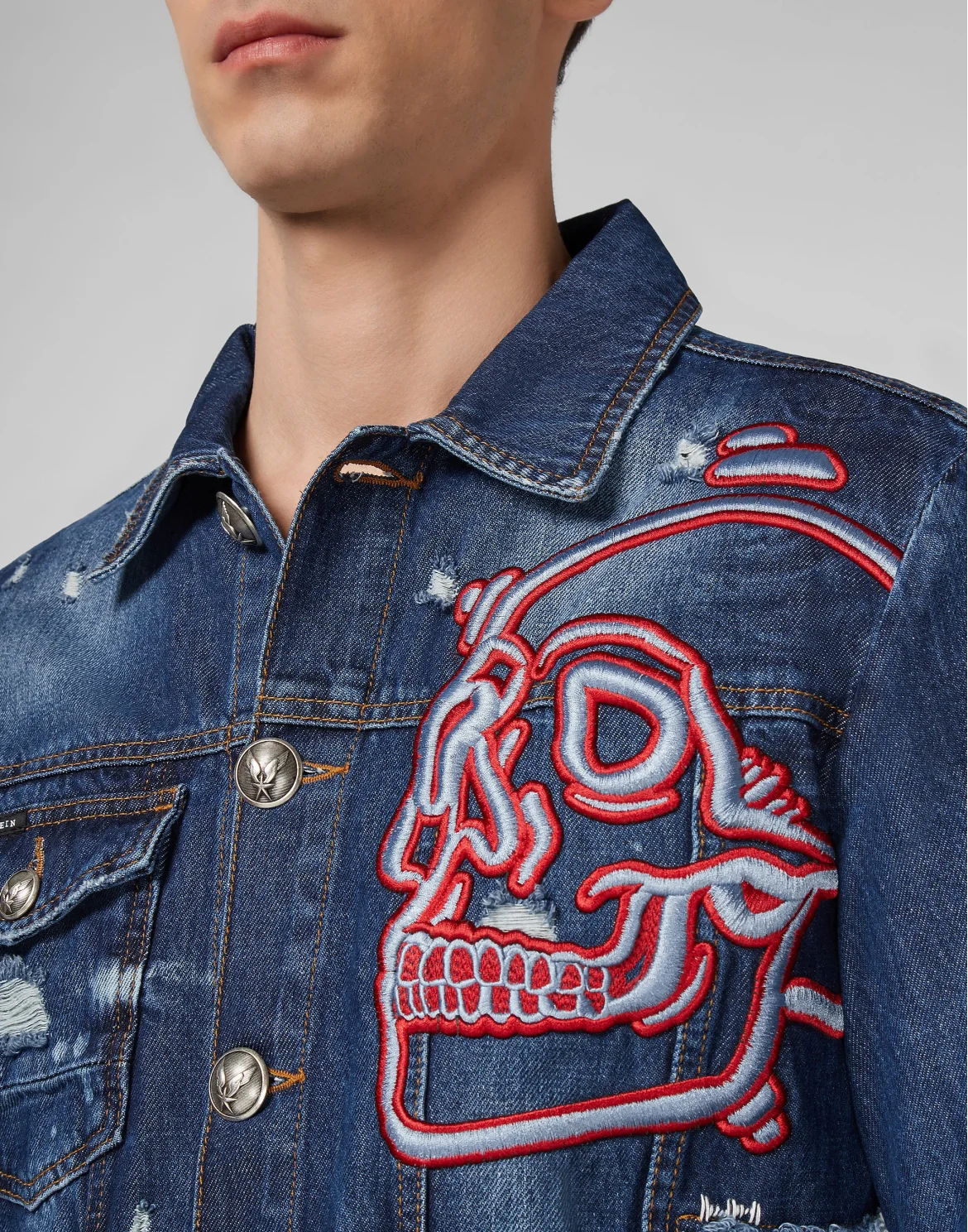 Denim Jacket Outline Skull, цвет: Синий
