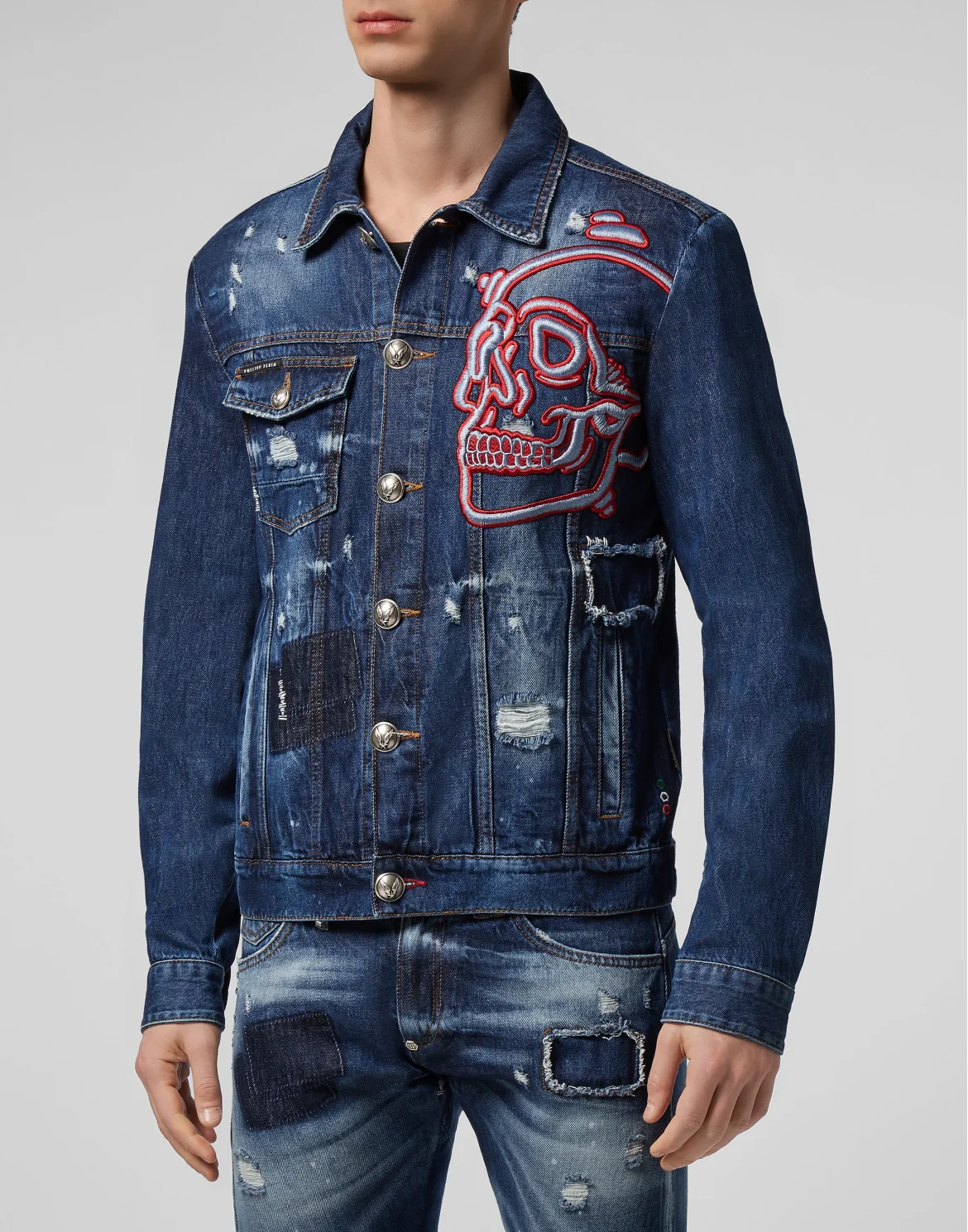 Denim Jacket Outline Skull, цвет: Синий