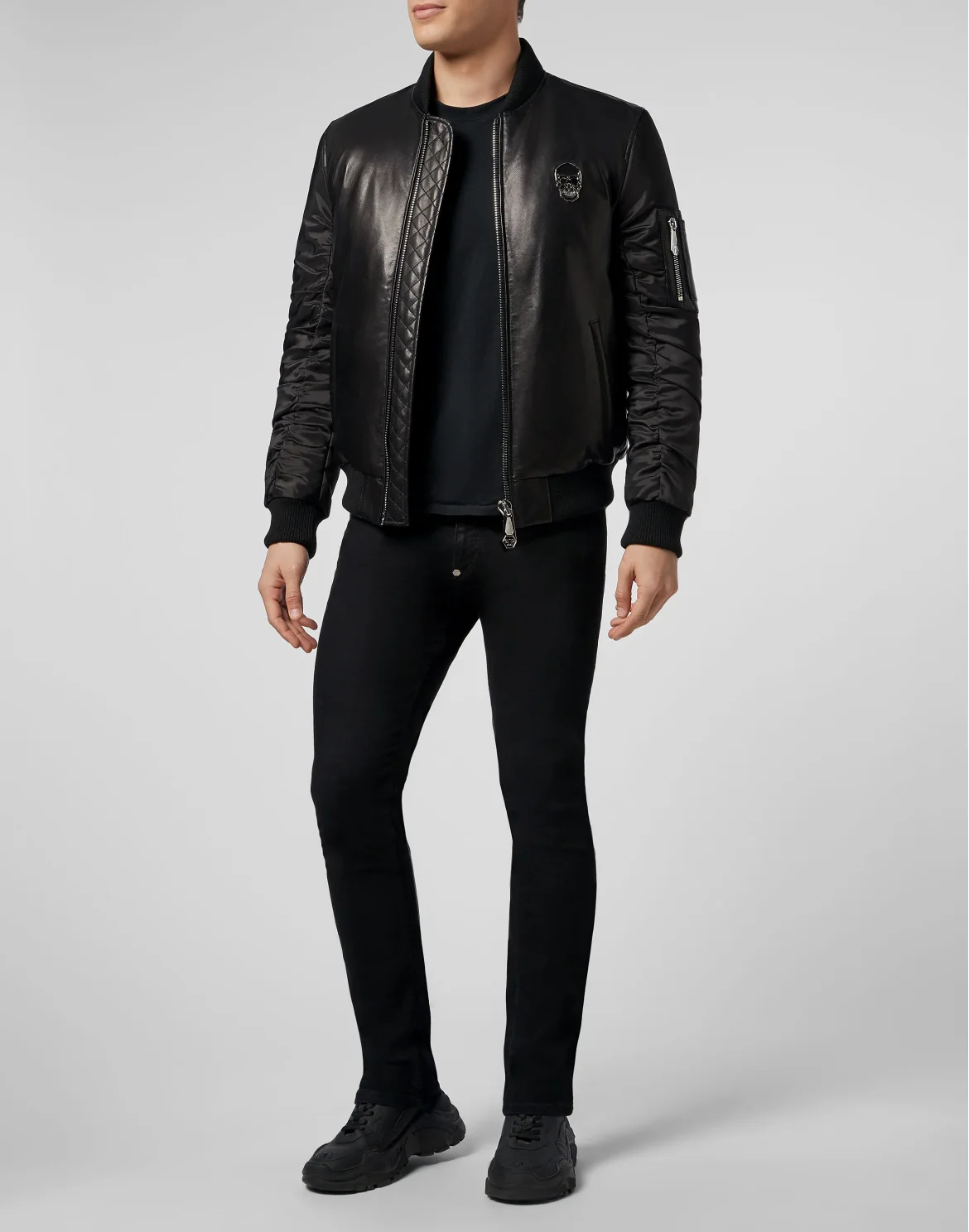 Leather Bomber Skull, цвет: Черный