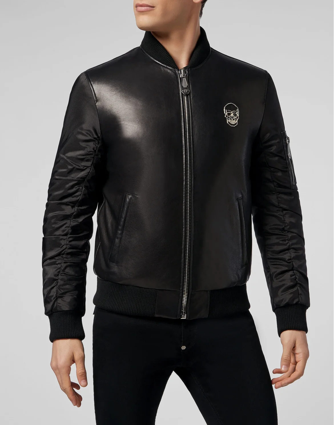 Leather Bomber Skull, цвет: Черный