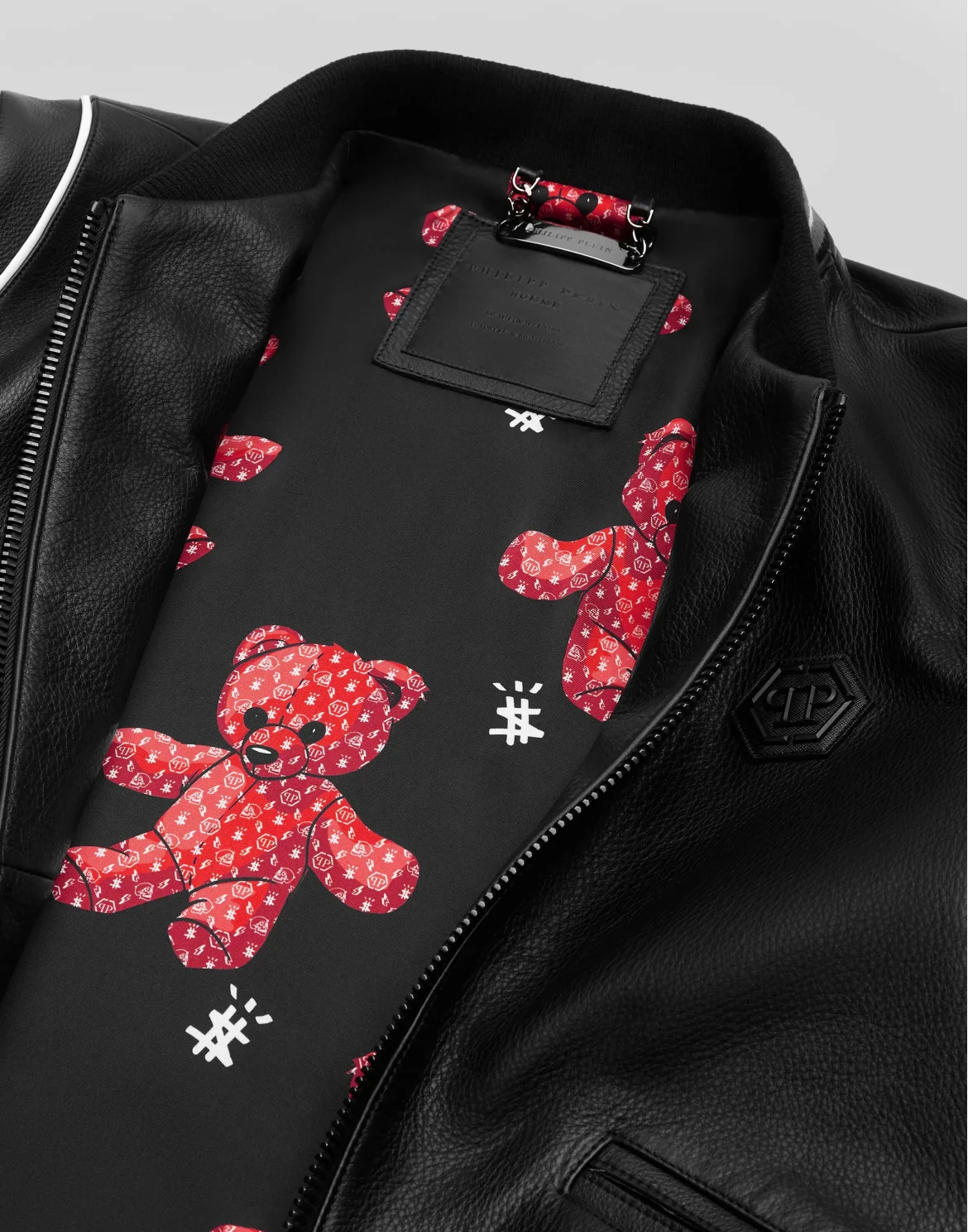 Leather Bomber crystal Teddy Bear, цвет: Черный