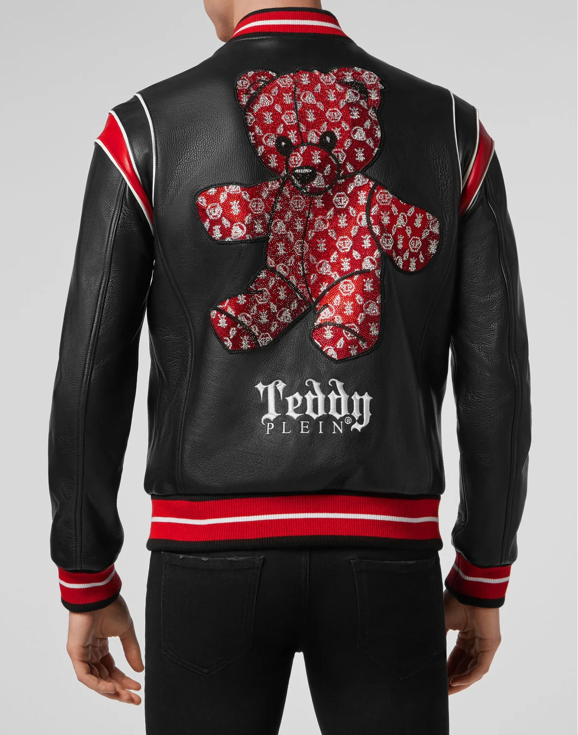 Leather Bomber crystal Teddy Bear, цвет: Черный